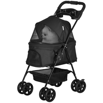 Foldable Pet Stroller for Small Dogs with Universal Wheels Storage Basket Safety Straps and Window Capacity 15 kg 67x45x96 cm Black