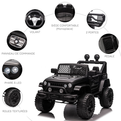 12V Electric 4x4 Car for Children with Remote Control Headlights and Horn - 3-6 Years - Black