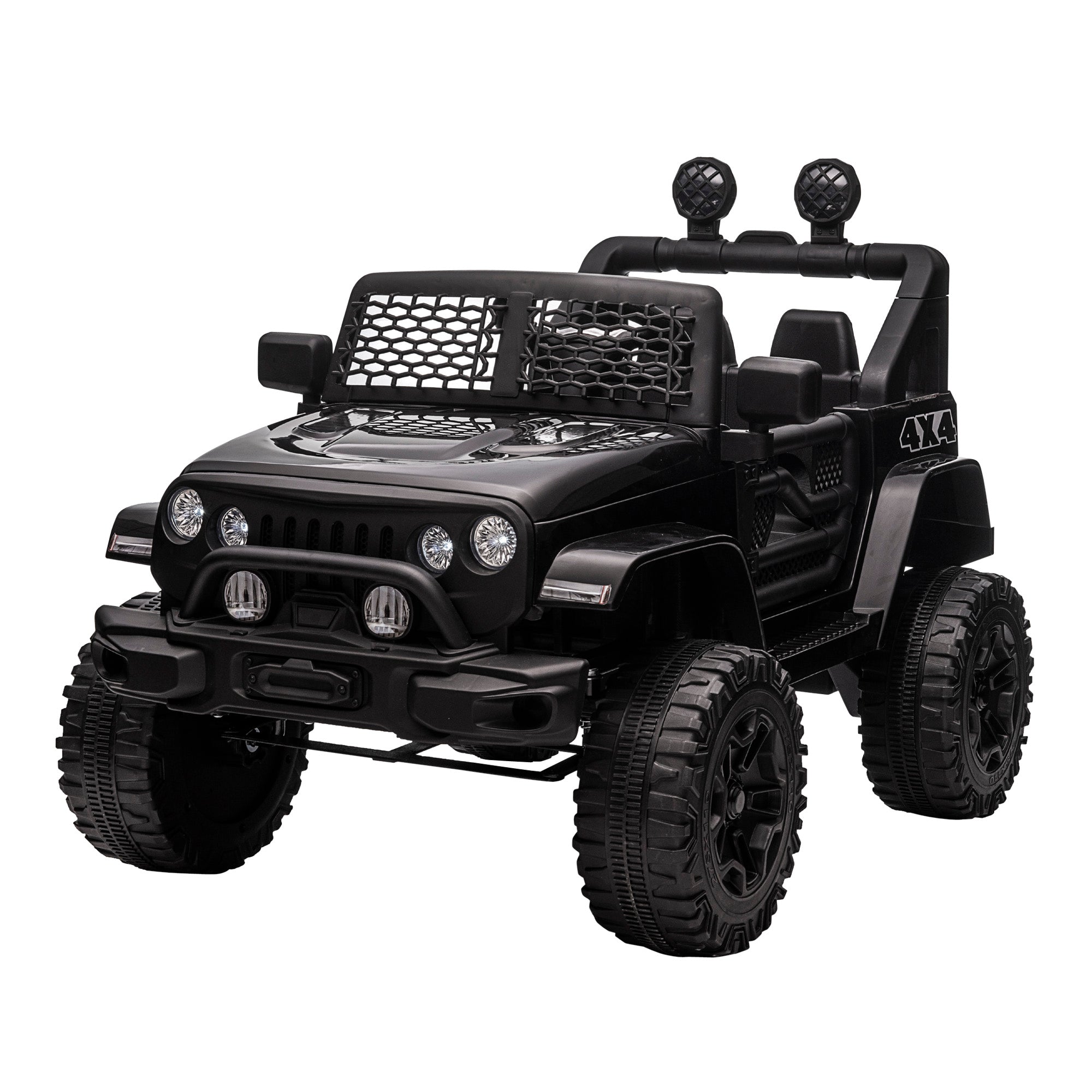 12V Electric 4x4 Car for Children with Remote Control Headlights and Horn - 3-6 Years - Black