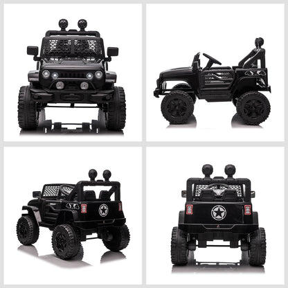 12V Electric 4x4 Car for Children with Remote Control Headlights and Horn - 3-6 Years - Black