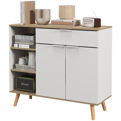 Modern Living Room Sideboard Kitchen Sideboard with 1 Drawer 2 Soft-Close Doors and Adjustable Shelves for Dining Room Hallway Bedroom 95x35x85 cm White and Natural