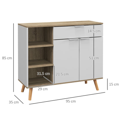 Modern Living Room Sideboard Kitchen Sideboard with 1 Drawer 2 Soft-Close Doors and Adjustable Shelves for Dining Room Hallway Bedroom 95x35x85 cm White and Natural
