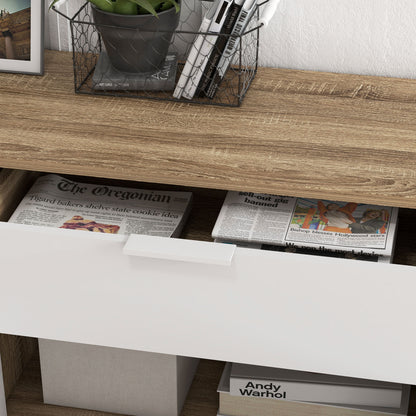 Modern Living Room Sideboard Kitchen Sideboard with 1 Drawer 2 Soft-Close Doors and Adjustable Shelves for Dining Room Hallway Bedroom 95x35x85 cm White and Natural