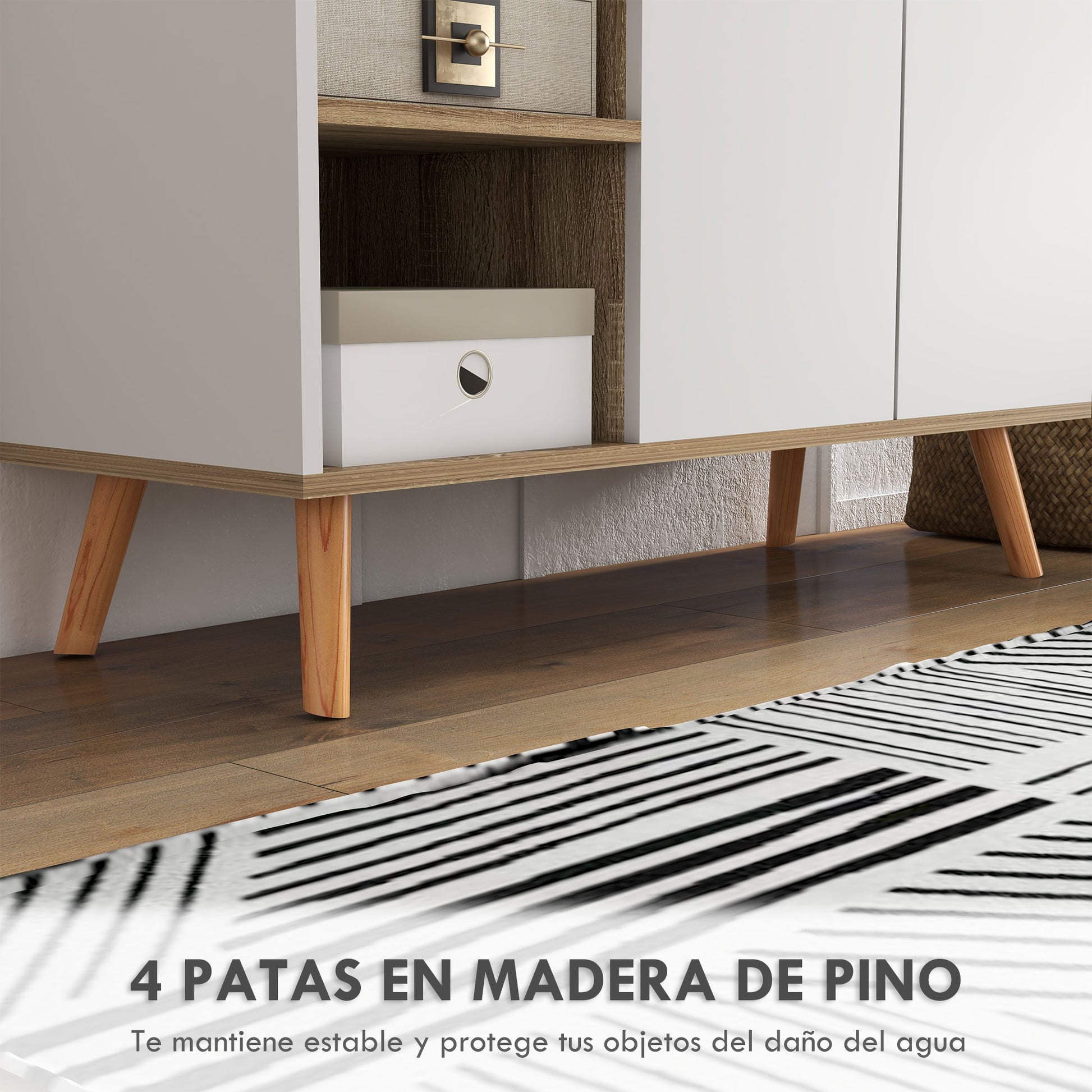 Modern Living Room Sideboard Kitchen Sideboard with 1 Drawer 2 Soft-Close Doors and Adjustable Shelves for Dining Room Hallway Bedroom 95x35x85 cm White and Natural