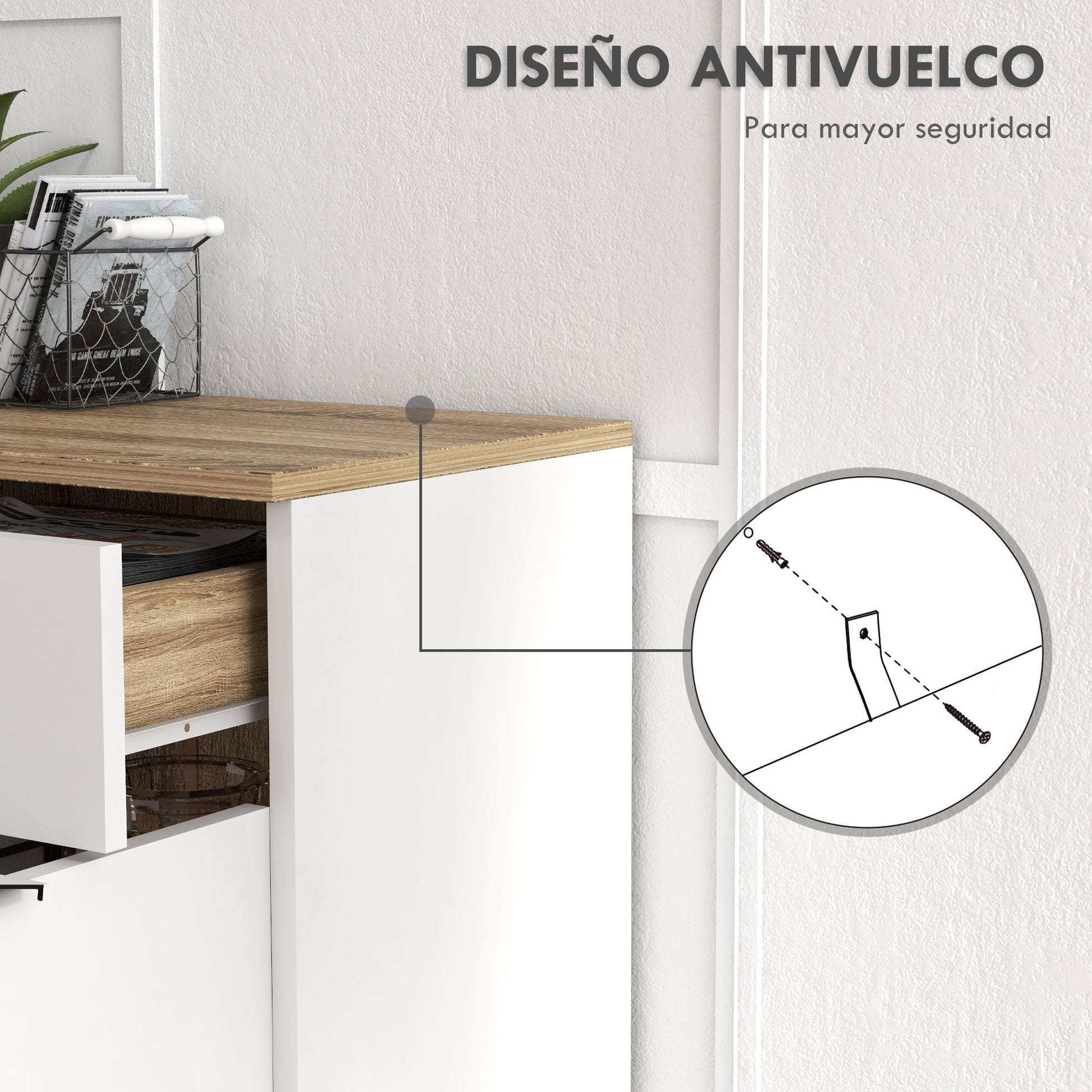 Modern Living Room Sideboard Kitchen Sideboard with 1 Drawer 2 Soft-Close Doors and Adjustable Shelves for Dining Room Hallway Bedroom 95x35x85 cm White and Natural
