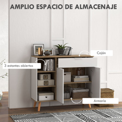 Modern Living Room Sideboard Kitchen Sideboard with 1 Drawer 2 Soft-Close Doors and Adjustable Shelves for Dining Room Hallway Bedroom 95x35x85 cm White and Natural