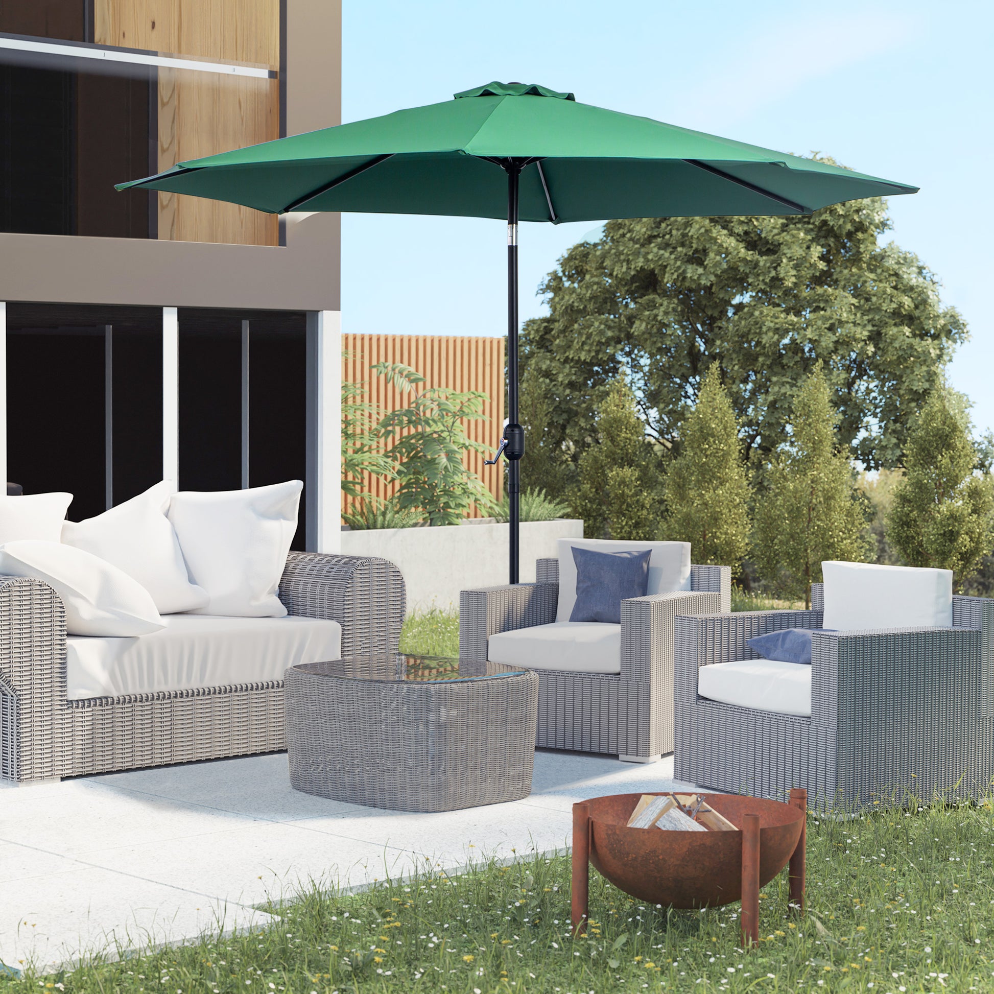 Garden Umbrella Ø295x250 cm with Crank Outdoor Sunshade with Tilt Mechanism and Detachable Metal Pole for Terrace Pool Patio Green