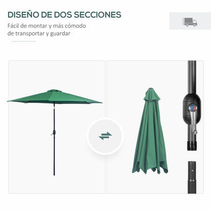 Garden Umbrella Ø295x250 cm with Crank Outdoor Sunshade with Tilt Mechanism and Detachable Metal Pole for Terrace Pool Patio Green