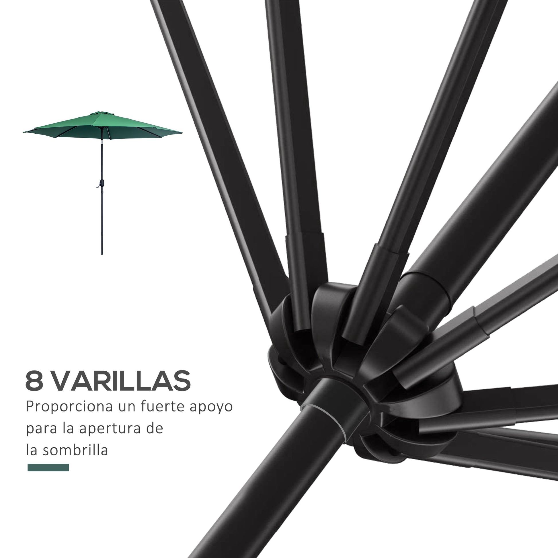 Garden Umbrella Ø295x250 cm with Crank Outdoor Sunshade with Tilt Mechanism and Detachable Metal Pole for Terrace Pool Patio Green