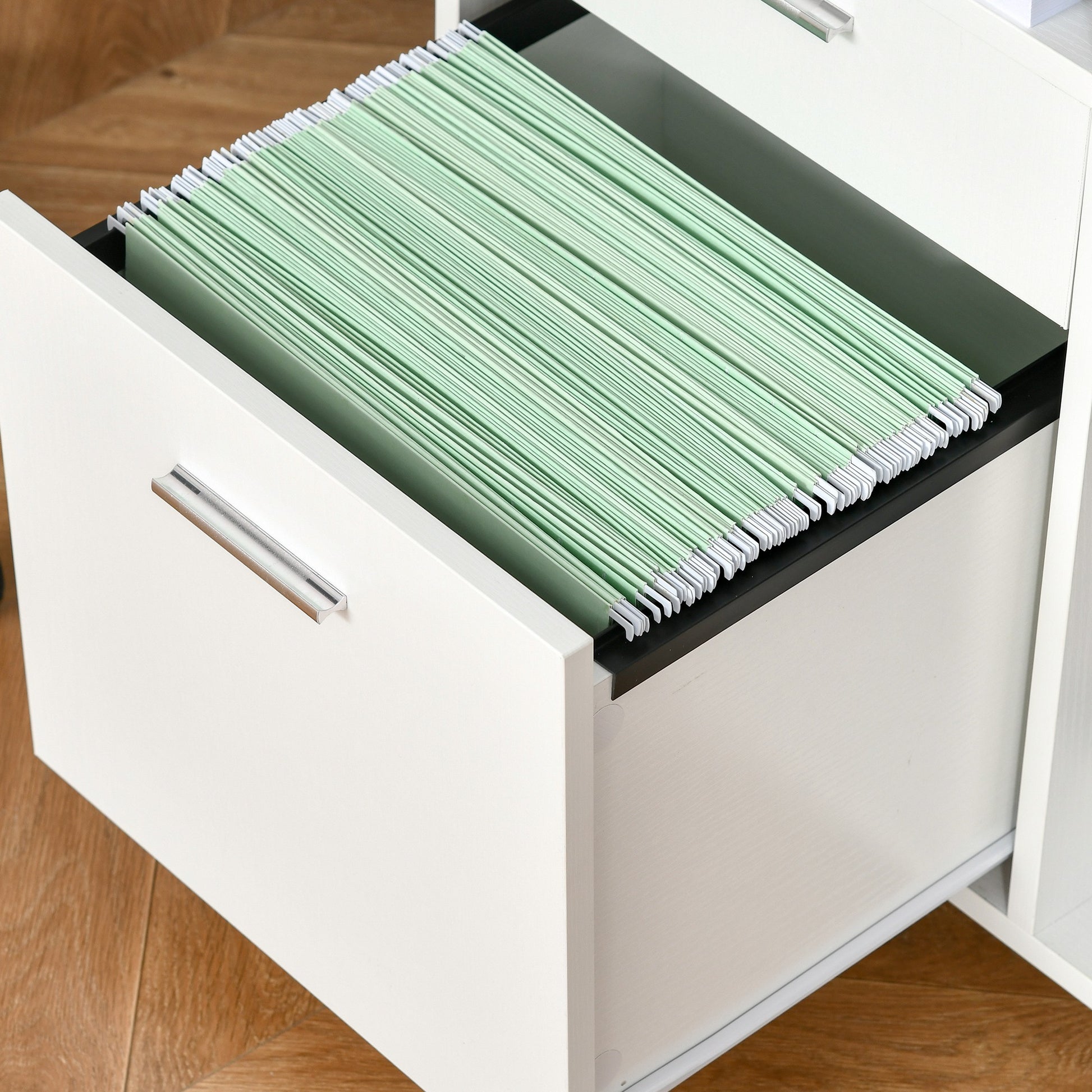 Printer Stand Multifunctional Office Cart with 3 Compartments 2 File Drawers Adjustable Shelf Wheels with 2 Brakes 80x40x72 cm White