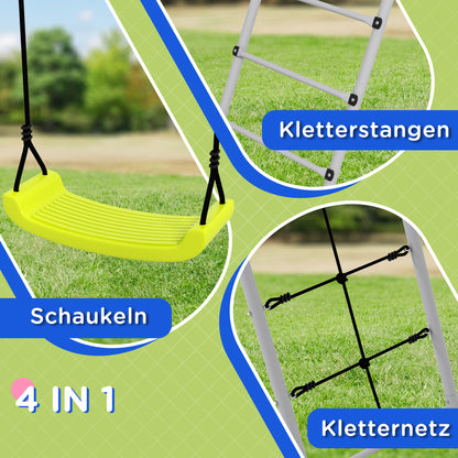 Children's Swing Set Swing Frame made of Metal, Swing Structure with Double Swing, Climbing Net, Rung Ladder, Garden Swing for Children 3-8 years, Steel, Green