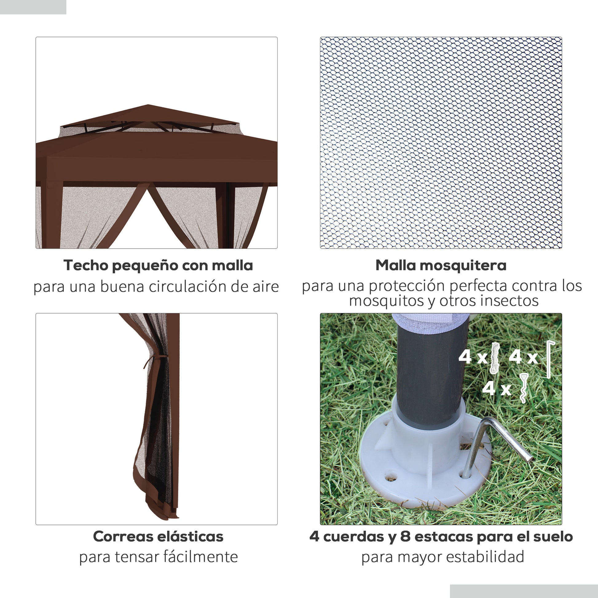 Garden Gazebo 3x3m Removable Outdoor Gazebo with 4 Side Mosquito Nets Double Roof and Anti-UV Waterproof Metal Frame Pavilion for Terrace Patio Brown