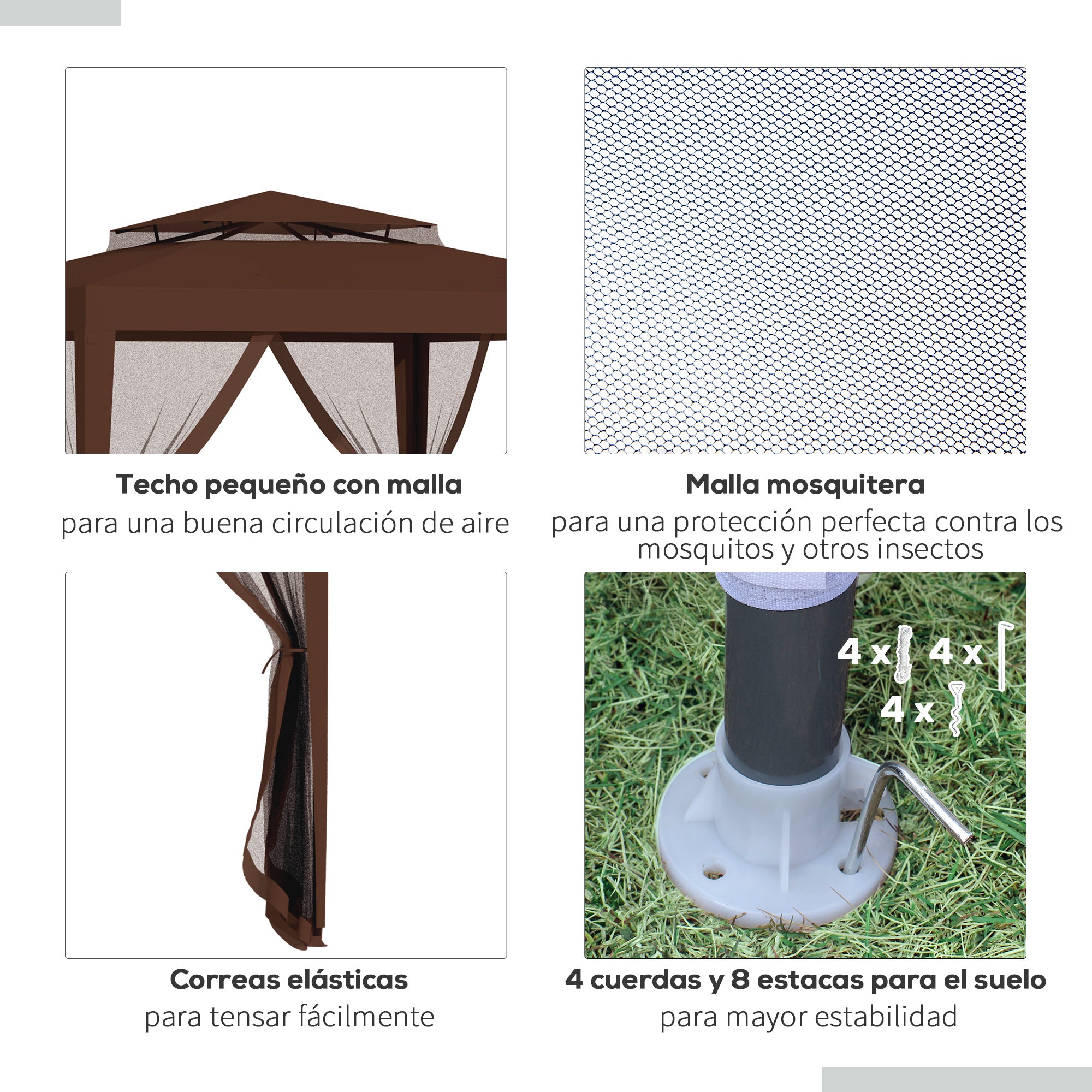 Garden Gazebo 3x3m Removable Outdoor Gazebo with 4 Side Mosquito Nets Double Roof and Anti-UV Waterproof Metal Frame Pavilion for Terrace Patio Brown