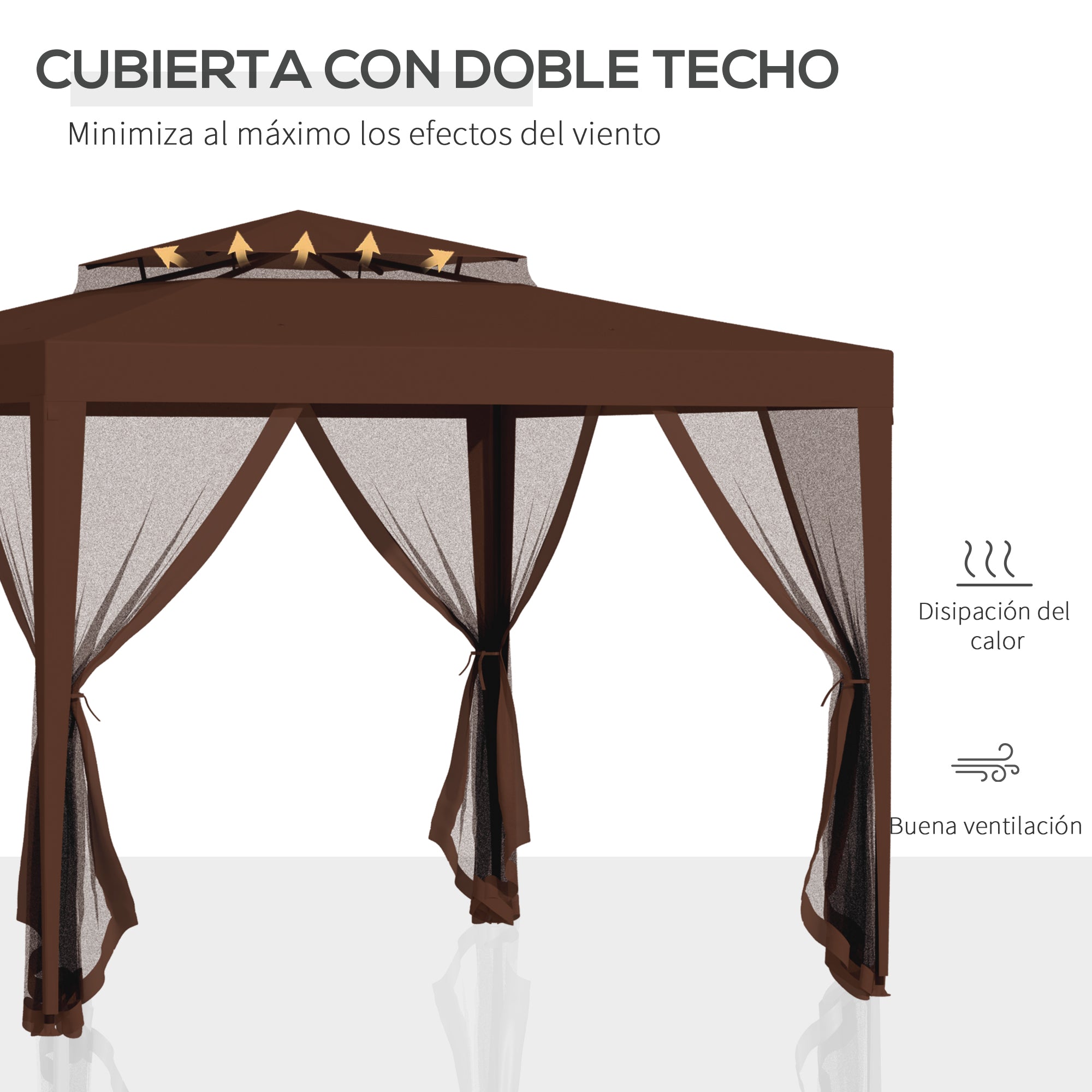 Garden Gazebo 3x3m Removable Outdoor Gazebo with 4 Side Mosquito Nets Double Roof and Anti-UV Waterproof Metal Frame Pavilion for Terrace Patio Brown