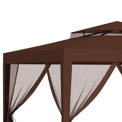 Garden Gazebo 3x3m Removable Outdoor Gazebo with 4 Side Mosquito Nets Double Roof and Anti-UV Waterproof Metal Frame Pavilion for Terrace Patio Brown