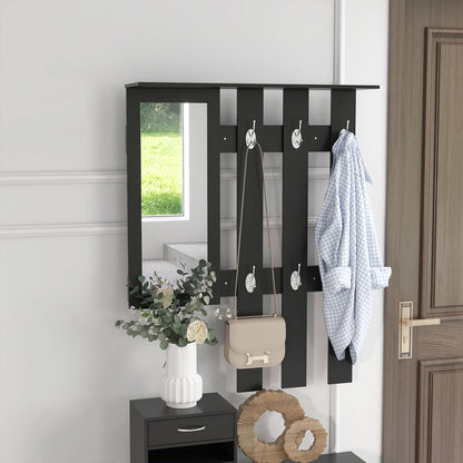 3-in-1 Entryway Furniture Set with Coat Rack Panel, Mirror, and Shoe Bench - 6 Hooks and Adjustable Shelf, Black