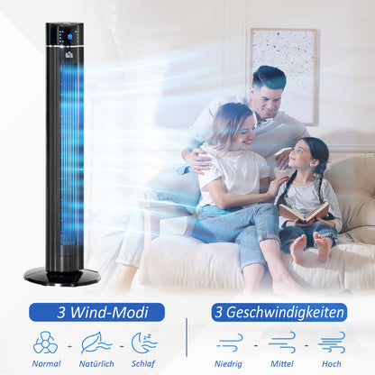 Tower Fan Quiet with Remote Control 106.8 cm 60° Oscillating Fan Floor Fan with 3 Modes, 3 Speeds, 8 Hr Timer, LED Display, Black