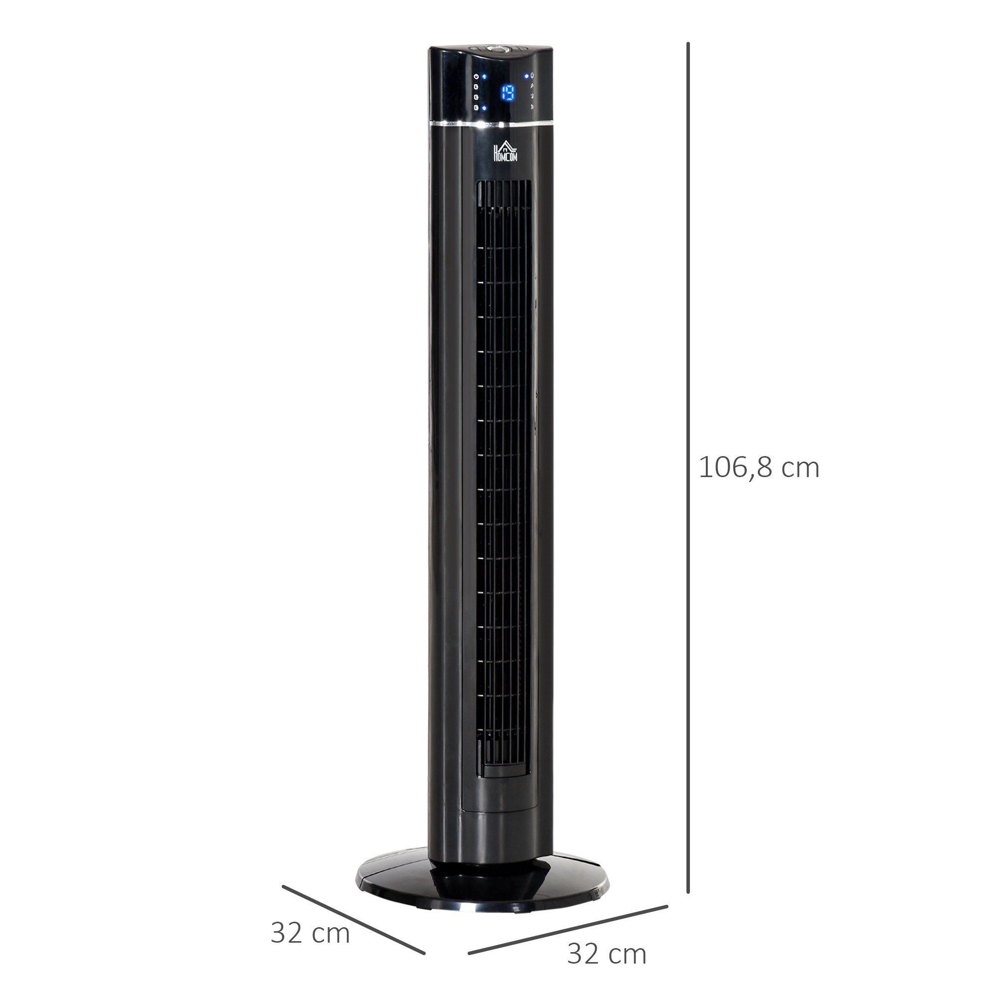 Tower Fan Quiet with Remote Control 106.8 cm 60° Oscillating Fan Floor Fan with 3 Modes, 3 Speeds, 8 Hr Timer, LED Display, Black