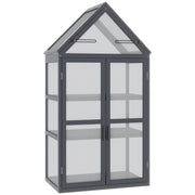 Mini Greenhouse 3 Tiers Plant Bed with Opening Roof Double Doors Made of Wood Polycarbonate Weatherproof Natural 70.5 x 42 x 132 cm