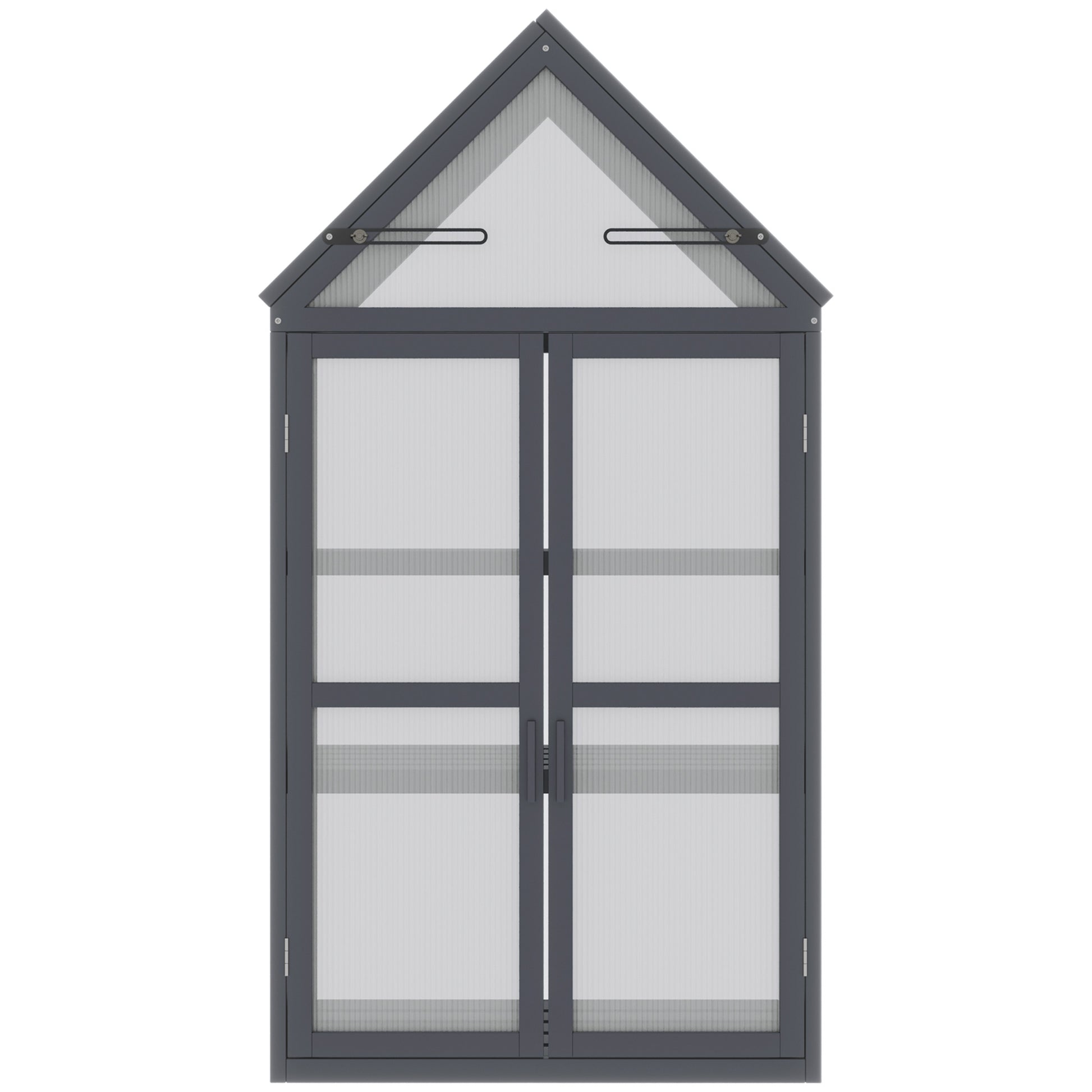 Mini Greenhouse 3 Tiers Plant Bed with Opening Roof Double Doors Made of Wood Polycarbonate Weatherproof Natural 70.5 x 42 x 132 cm