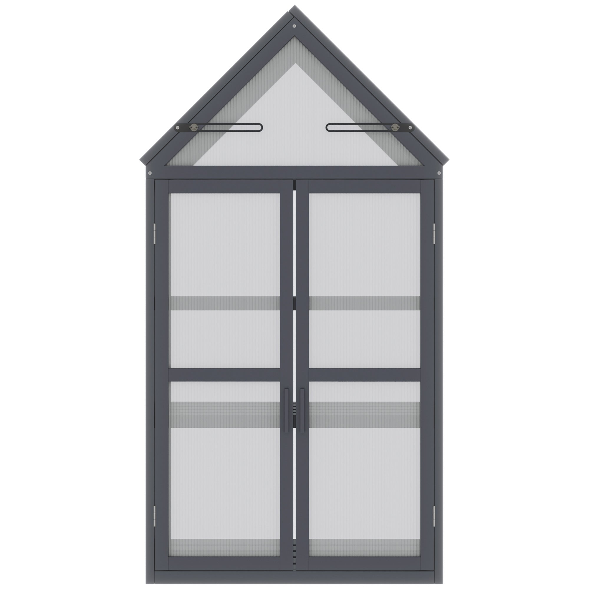 Mini Greenhouse 3 Tiers Plant Bed with Opening Roof Double Doors Made of Wood Polycarbonate Weatherproof Natural 70.5 x 42 x 132 cm