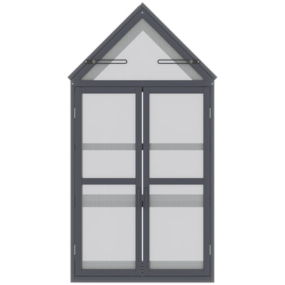 Mini Greenhouse 3 Tiers Plant Bed with Opening Roof Double Doors Made of Wood Polycarbonate Weatherproof Natural 70.5 x 42 x 132 cm