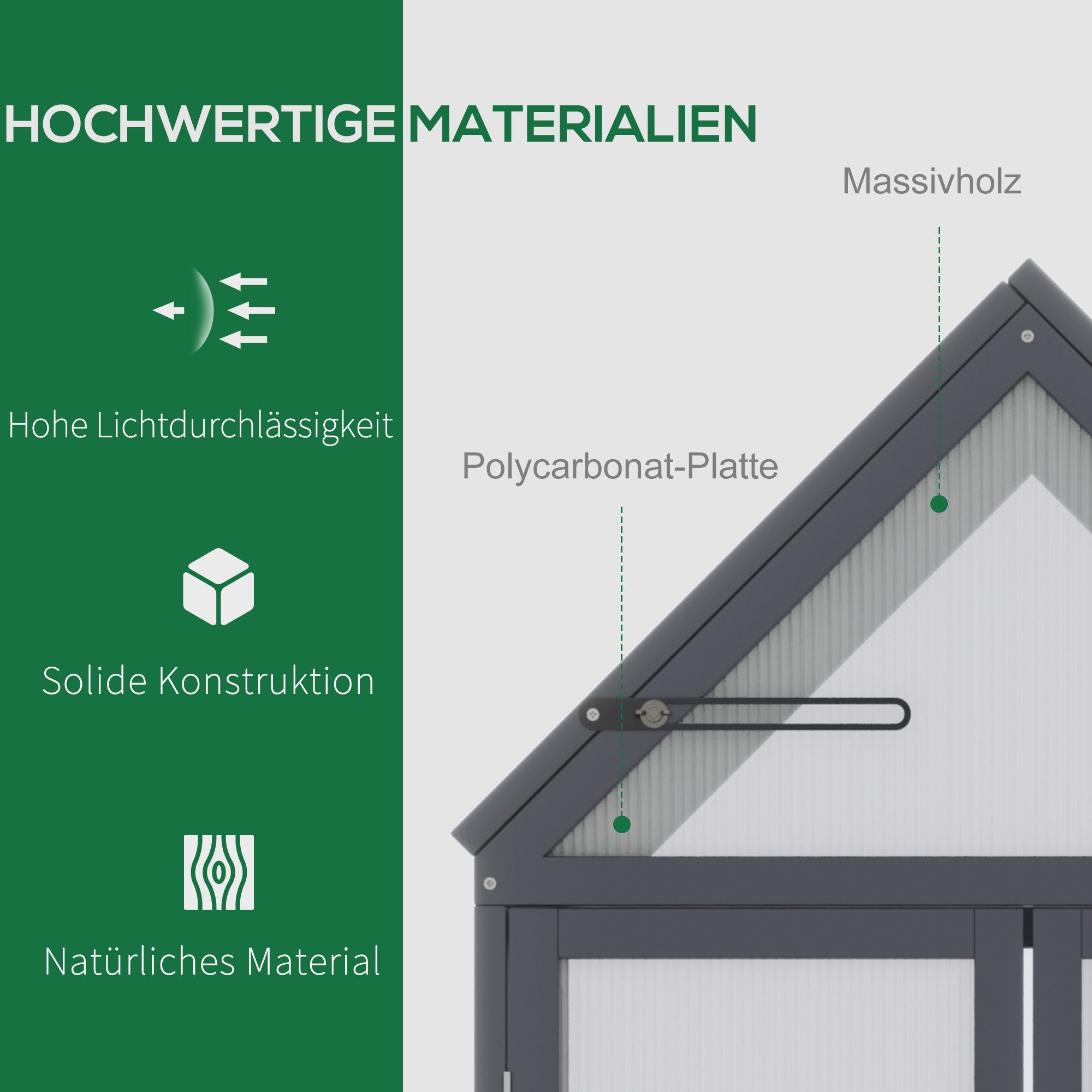 Mini Greenhouse 3 Tiers Plant Bed with Opening Roof Double Doors Made of Wood Polycarbonate Weatherproof Natural 70.5 x 42 x 132 cm