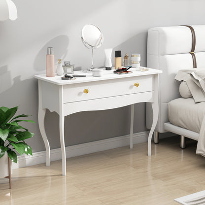 Vanity Table, Makeup Dressing Table with Large Drawer and Cabriole Legs, Vanity Desk for Bedroom, 100 x 40 x 74 cm, White