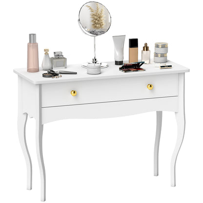 Vanity Table, Makeup Dressing Table with Large Drawer and Cabriole Legs, Vanity Desk for Bedroom, 100 x 40 x 74 cm, White