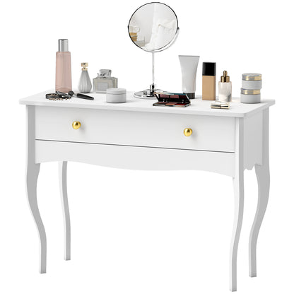 Vanity Table, Makeup Dressing Table with Large Drawer and Cabriole Legs, Vanity Desk for Bedroom, 100 x 40 x 74 cm, White