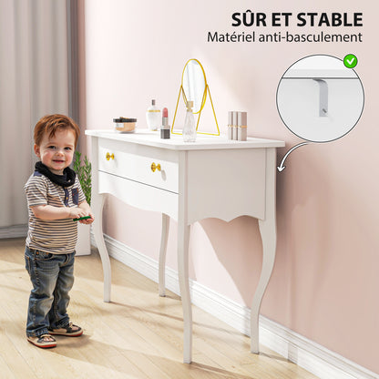 Vanity Table, Makeup Dressing Table with Large Drawer and Cabriole Legs, Vanity Desk for Bedroom, 100 x 40 x 74 cm, White