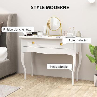 Vanity Table, Makeup Dressing Table with Large Drawer and Cabriole Legs, Vanity Desk for Bedroom, 100 x 40 x 74 cm, White