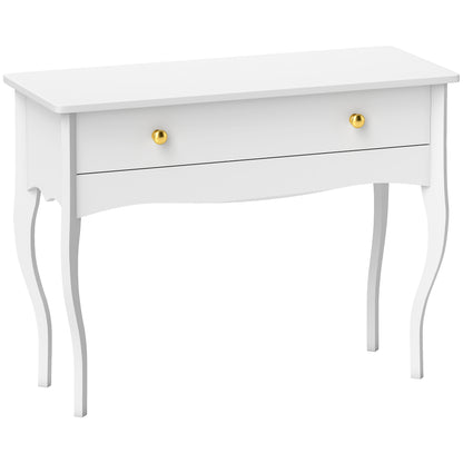 Vanity Table, Makeup Dressing Table with Large Drawer and Cabriole Legs, Vanity Desk for Bedroom, 100 x 40 x 74 cm, White