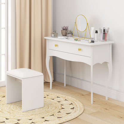 Vanity Table, Makeup Dressing Table with Large Drawer and Cabriole Legs, Vanity Desk for Bedroom, 100 x 40 x 74 cm, White