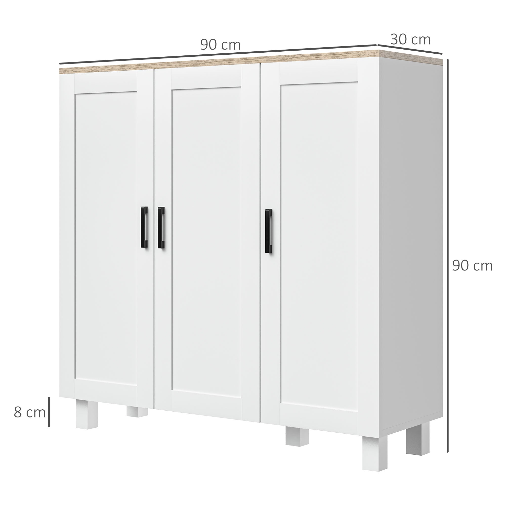 Modern Living Room Cabinet Storage Cabinet with 3 Doors Adjustable Shelves and Raised Base for Kitchen Dining Room Hallway Bedroom Anti-Tip Device 35.4x11.8x35.4 inches White