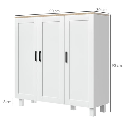 Modern Living Room Cabinet Storage Cabinet with 3 Doors Adjustable Shelves and Raised Base for Kitchen Dining Room Hallway Bedroom Anti-Tip Device 35.4x11.8x35.4 inches White