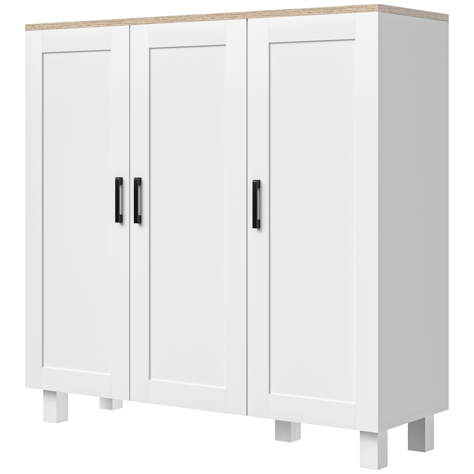 Modern Living Room Cabinet Storage Cabinet with 3 Doors Adjustable Shelves and Raised Base for Kitchen Dining Room Hallway Bedroom Anti-Tip Device 35.4x11.8x35.4 inches White
