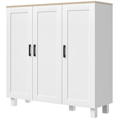 Modern Living Room Cabinet Storage Cabinet with 3 Doors Adjustable Shelves and Raised Base for Kitchen Dining Room Hallway Bedroom Anti-Tip Device 35.4x11.8x35.4 inches White