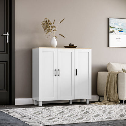 Modern Living Room Cabinet Storage Cabinet with 3 Doors Adjustable Shelves and Raised Base for Kitchen Dining Room Hallway Bedroom Anti-Tip Device 35.4x11.8x35.4 inches White