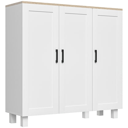 Modern Living Room Cabinet Storage Cabinet with 3 Doors Adjustable Shelves and Raised Base for Kitchen Dining Room Hallway Bedroom Anti-Tip Device 35.4x11.8x35.4 inches White
