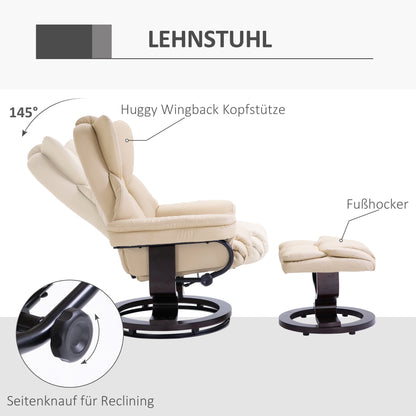 Relax Chair with Footstool, Swivel TV Chair, TV Chair with Reclining Function, Recliner Chair, Lounger for Living Room, Bedroom, Faux Leather, Cream