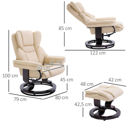 Relax Chair with Footstool, Swivel TV Chair, TV Chair with Reclining Function, Recliner Chair, Lounger for Living Room, Bedroom, Faux Leather, Cream