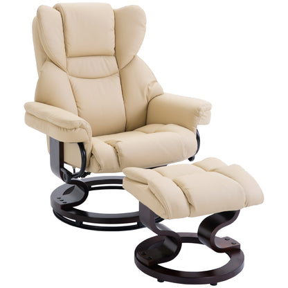 Relax Chair with Footstool, Swivel TV Chair, TV Chair with Reclining Function, Recliner Chair, Lounger for Living Room, Bedroom, Faux Leather, Cream