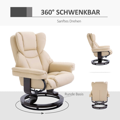 Relax Chair with Footstool, Swivel TV Chair, TV Chair with Reclining Function, Recliner Chair, Lounger for Living Room, Bedroom, Faux Leather, Cream
