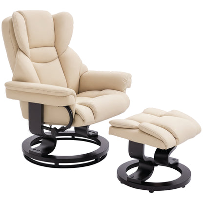 Relax Chair with Footstool, Swivel TV Chair, TV Chair with Reclining Function, Recliner Chair, Lounger for Living Room, Bedroom, Faux Leather, Cream