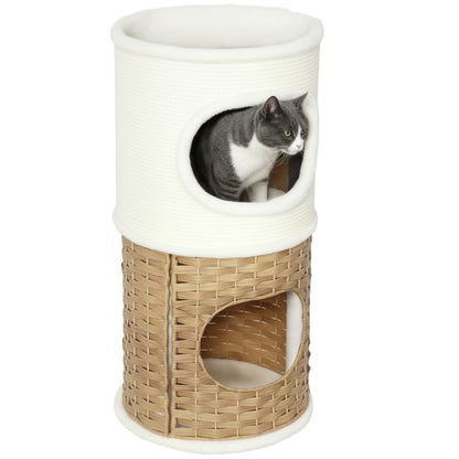 Scratching Barrel 80 cm High Ø 40 cm Three-Story Cat Barrel with Plush Edge, Cat Cave, Scratching Post for Medium-Sized Cats, Cream White+Brown