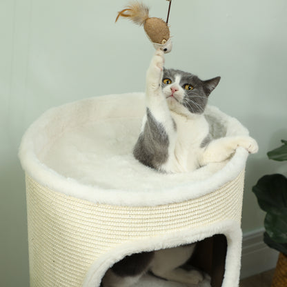 Scratching Barrel 80 cm High Ø 40 cm Three-Story Cat Barrel with Plush Edge, Cat Cave, Scratching Post for Medium-Sized Cats, Cream White+Brown
