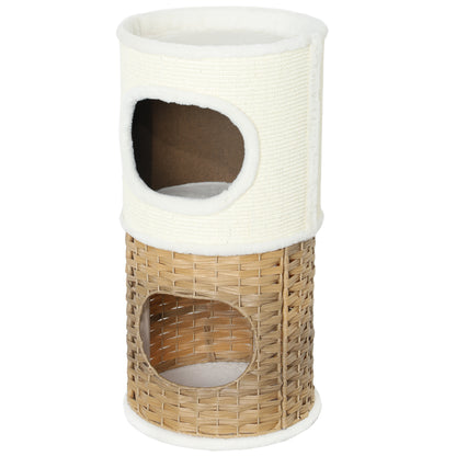 Scratching Barrel 80 cm High Ø 40 cm Three-Story Cat Barrel with Plush Edge, Cat Cave, Scratching Post for Medium-Sized Cats, Cream White+Brown