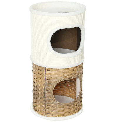 Scratching Barrel 80 cm High Ø 40 cm Three-Story Cat Barrel with Plush Edge, Cat Cave, Scratching Post for Medium-Sized Cats, Cream White+Brown