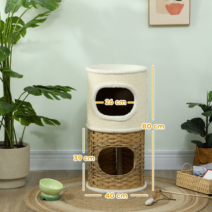 Scratching Barrel 80 cm High Ø 40 cm Three-Story Cat Barrel with Plush Edge, Cat Cave, Scratching Post for Medium-Sized Cats, Cream White+Brown